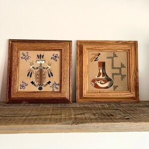 Genuine Navajo Sand Painting signed set of 2